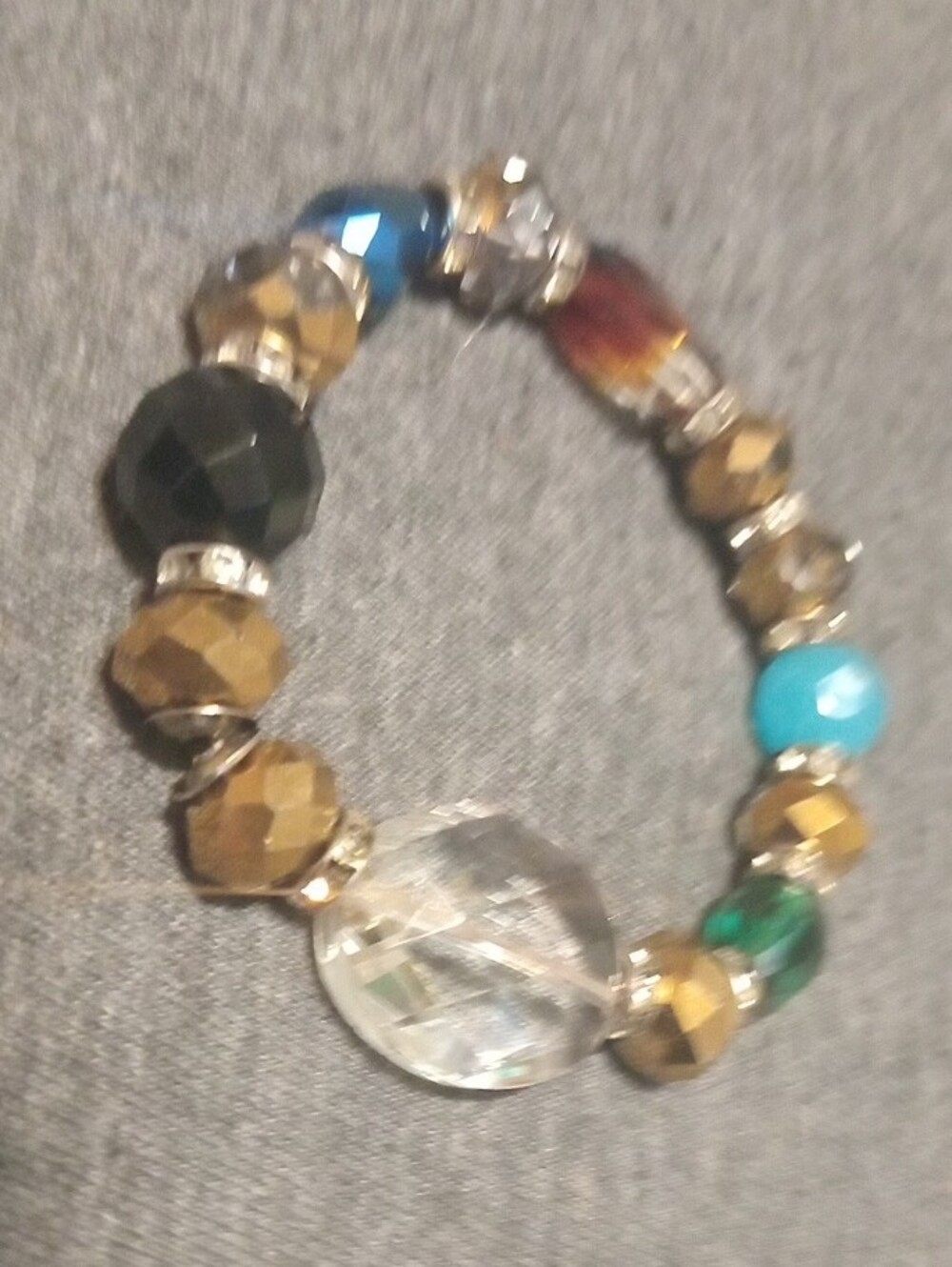 Multicolor Faceted Bead Stretch Bracelet - Turquoise Accent - Picture 3 of 3